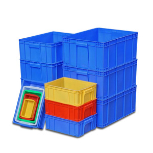 Bacs de rangement rectangulaires en plastique HDPE empilables bleus, jaunes, rouges pour l'organisation et le transfert en entrepôt avec couvercles - Product Image 1