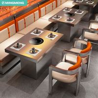 Table de restaurant minimaliste en bois avec banquette en cuir pour restaurants et cafés (Mobilier de restaurant)