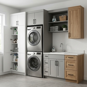<span class=keywords><strong>Mueble</strong></span> de Almacenamiento Personalizado para Lavandería con Fregadero, Puerta Plegable, Conjunto de Muebles Utilitarios para Proyectos de Apartamentos - Product Image 4