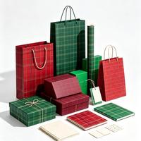 Ensemble d'emballages cadeaux en papier recyclé à motif écossais de Noël, boîtes cadeaux, sacs en papier, papier d'emballage et carnets personnalisables