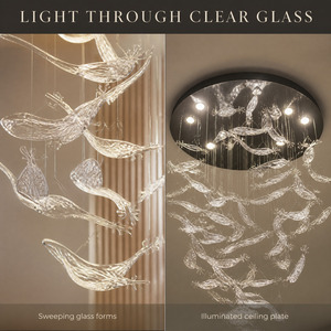 <span class=keywords><strong>Lampadario</strong></span> in Vetro e Acciaio Inox <span class=keywords><strong>con</strong></span> Piastre a Soffitto e <span class=keywords><strong>Faretti</strong></span> LED per Atrio di Centro Commerciale e Decorazioni su Misura - Product Image 5