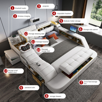 Multifunktionales Tatami-Bett, Hauptschlafzimmer, Modern, Minimalistisch, Massage, Leder-Doppelbett, 1,8 m, Smart-Projektor, Hochzeitsbett