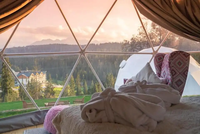 Tenda Dome untuk Berkemah Rumah Dome Geodesik Transparan Jernih untuk Glamping Luar Ruangan, Hotel, dan Taman