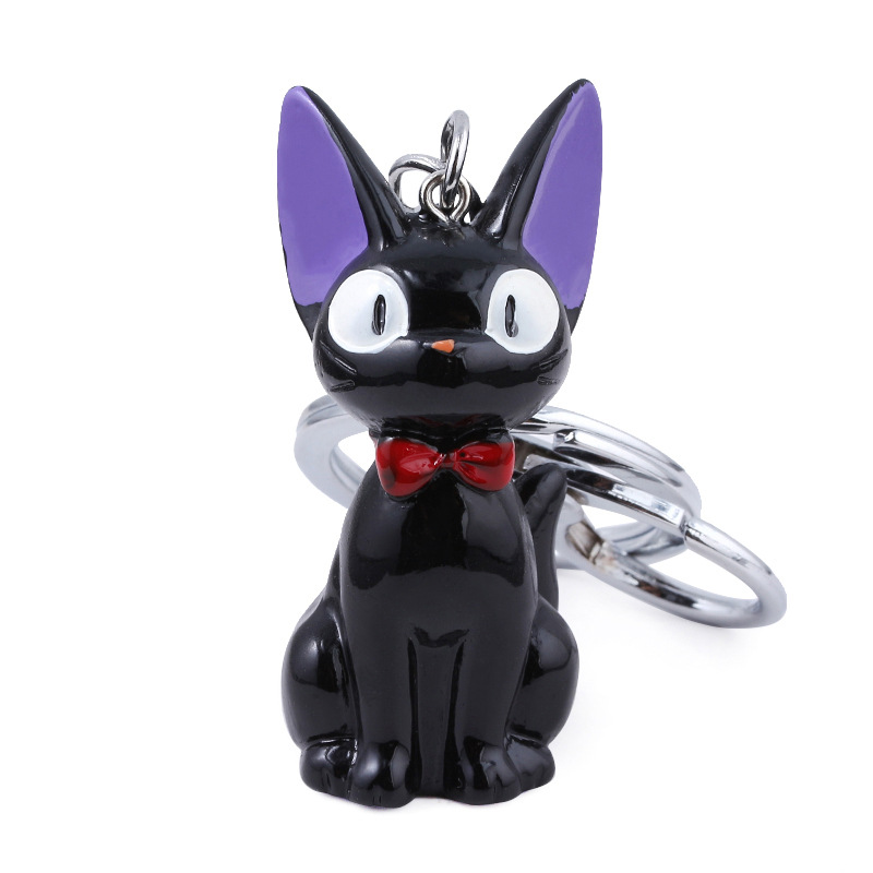 Black Cat Keychain With Gold Accents - Zinc Alloy, 3 Inches Total Length, Gift Bag Included