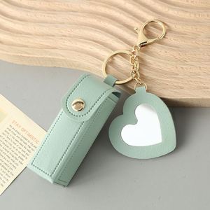 Portable PU Leather <b>Lipstick</b> Bag Makeup Pouch Lip Balm Bag Keychain Holder <b>Lipsticks</b> Protective Cover with Mirror - Product Image 2