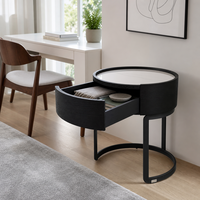 Table de chevet moderne compacte à 1 tiroir en bois, base métallique, design sans poignée, écologique, faite à la main, pour rangement, hôpital, salon, chambres