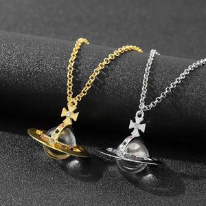 时尚土星星锆石吊坠项链女男金属女项圈项链饰品耳环 - Product Image 2