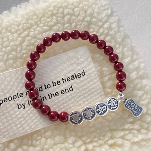 Cinnabar <b>Bead</b> Bracelet With 999 Pure <b>Silver</b> Charms Chinese Style Lucky Charm Unisex Everyday Wear - Product Image 3