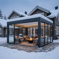 Pergola de jardin d'hiver avec toit à lames isolées et portes coulissantes pour extension de véranda toutes saisons, gazebo en aluminium à lames orientables