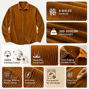 <span class=keywords><strong>Camicia</strong></span> in <span class=keywords><strong>Velluto</strong></span> <span class=keywords><strong>a</strong></span> <span class=keywords><strong>Coste</strong></span> da <span class=keywords><strong>Uomo</strong></span> di Lusso 350gsm, Elegante e Sofisticata, Testurizzata, con Bottoni, per Autunno Inverno, Abbigliamento Maschile Pesante - Product Image 4