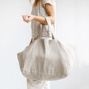 Bolsa francesa de lino 100% para bebé, bolsa de compras reutilizable ecológica con estilo de dama para uso en la <span class=keywords><strong>playa</strong></span>, bolsa de moda para mamá - Product Image 4
