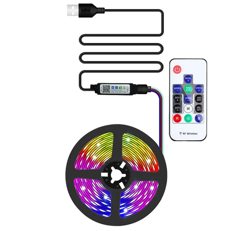 WS2812 IC RGB IC Addressable Mimpi Warna USB LED Strip Piksel Fleksibel DC 5V Efek Mengejar untuk Kamar Tidur Meja Dekorasi Rumah