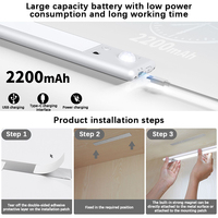 Lampu kabinet Sensor gerak LED magnetis, lampu tubuh cerdas lampu profil aluminium isi ulang untuk dapur dan kamar tidur