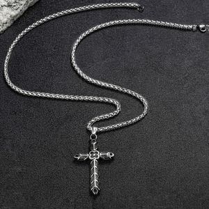 Vintage Viking Flower <b>Cross</b> Pendant Necklace for <b>Men</b> Women Stainless Steel Fashion Carving Necklaces Punk Biker Amulet Jewelry - Product Image 4