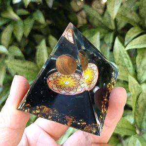 Crystal <b>Pebble</b> Pyramid Resin Epoxy <b>Craft</b> Desktop Ornament Aquarium Decoration Tiger Eye Obsidian Gift - Product Image 3