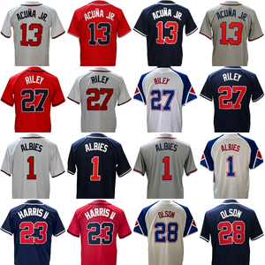 Nouveau Maillot de Baseball Américain 2026 Brodé Pas Cher <span class=keywords><strong>13</strong></span> Ronald Acuna Jr. 1 Ozzie Albies 28 Matt Olson 27 Riley 23 Harris II - Product Image 1