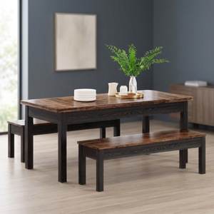 Juego de Mesa de Cocina Estilo Rústico de 3 Piezas que Ahorra Espacio, Mesa de Comedor de Madera Resistente de 55 Pulgadas para 4-6 Personas, 2 Bancos, Comedor, Color Negro - Product Image 2