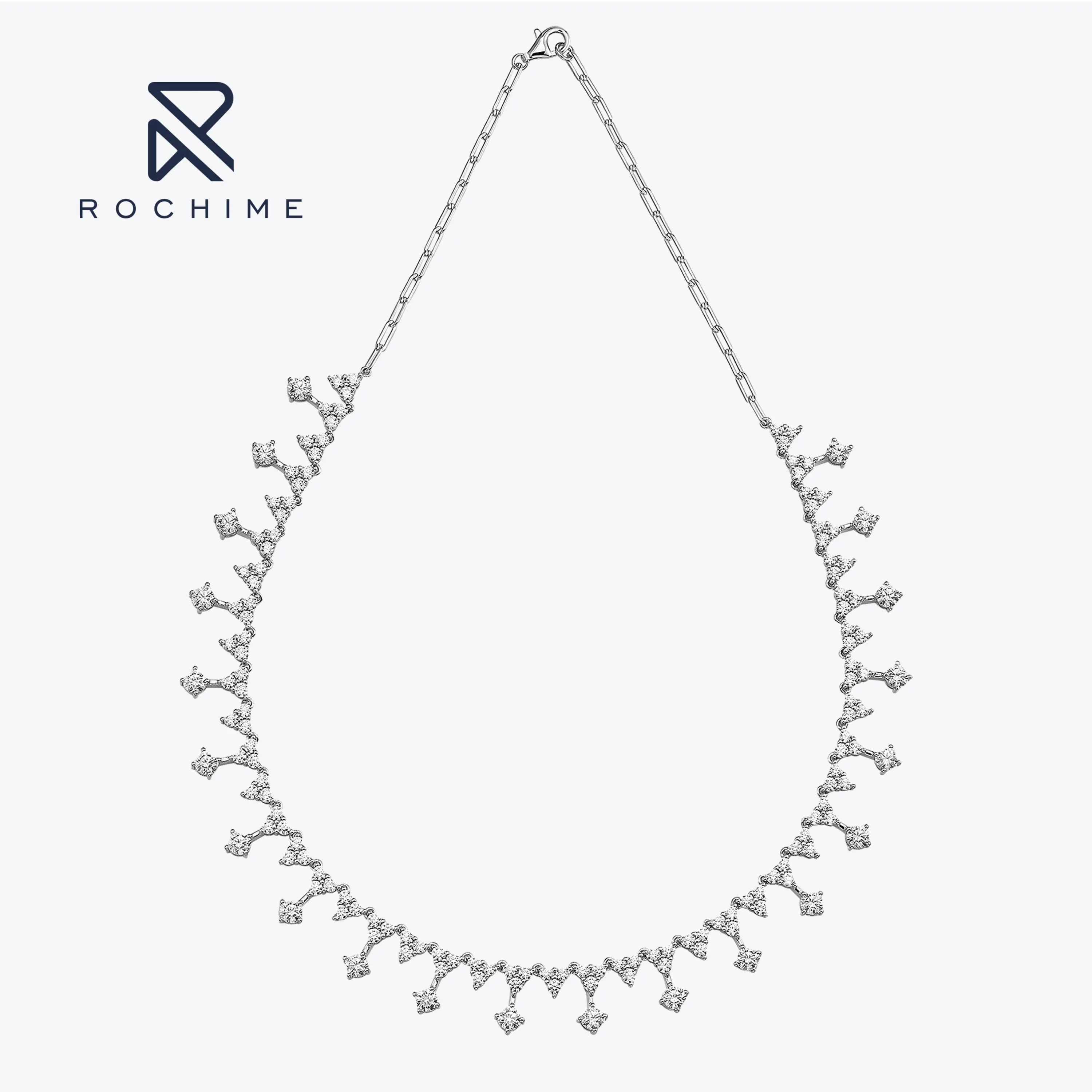 Rochime Mode Sieraden Dauwdruppel Diamanten Ketting 925 Zilver Luxe Vrouwen Fijne Zirkoon Custom Sieraden Kettingen