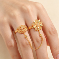 Bague double ajustable style arabe en filigrane de luxe tournesol de Dubaï, plaquée or 18 carats, pour femme