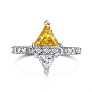 Dylam New Arrival S925 <b>Silver</b> Rhodium Plated Diamond Triangle Shape Clear Yellow Zirconia <b>Eternity</b> Engagement Promise <b>Ring</b> - Product Image 1