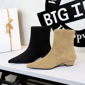 New Style 2026 Pointed Toe Faux Suede Nude Fashion Zipper Solid Color Ankle <b>Boots</b> - Product Image 2