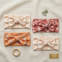 Bandeau côtelé pour bébé à imprimé floral, avec grand nœud en tricot torsadé, large et extensible, doux, accessoires capillaires pour nouveau-nés et bébés filles
