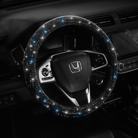 Funda Universal para Volante de Felpa Artificial para Todas las Estaciones, Estilo Diosa a la Moda, Forma de D Mediana, Completamente Decorada con Diamantes, Compatible con la Mayoría de los Autos