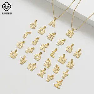 RINNTIN ZK Großhandel 14 Karat vergoldete Plata Sterling Silber Letter Charm für Schmuck herstellung DIY Klee Buchstaben Halsketten