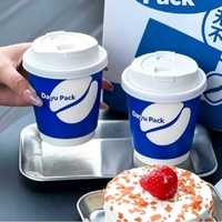 Gobelets à café jetables en papier compostable à double paroi isolés, écologiques, avec couvercle et porte-gobelet, logo personnalisé en feuille d'or, kraft, pour vin