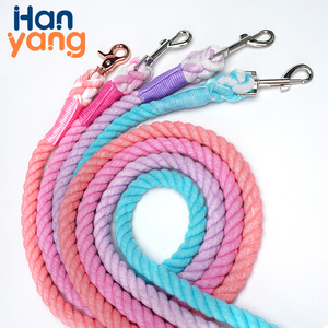 Hanyang personalizado hecho a mano perro collares correas OEM venta al por mayor personalizado trenzado cuero gradiente algodón anudado cuerda Nylon - Product Image 6