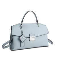 Sac à bandoulière en cuir véritable Mist Blue Fashion Lady avec deux sangles et rabat, portable pour un usage quotidien, fournisseur ODM OEM personnalisé