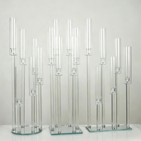 Chandelier multi-bras en verre cristal transparent, coupe-vent, pour décoration de centre de table de mariage, allée, fête, événement