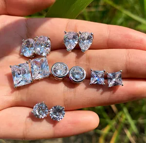 Sette gioielli SAET0001 orecchini in argento sterling 925 a forma quadrata con diamanti per donna aaa zircone cubico pietra bianca