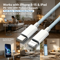 Câble tressé USB-C vers Lightning 20W PD à charge rapide, 1m, 4 couleurs, en nylon TPE pour iPhone iPad, charge 480 Mbps + synchronisation des données 2-en-1