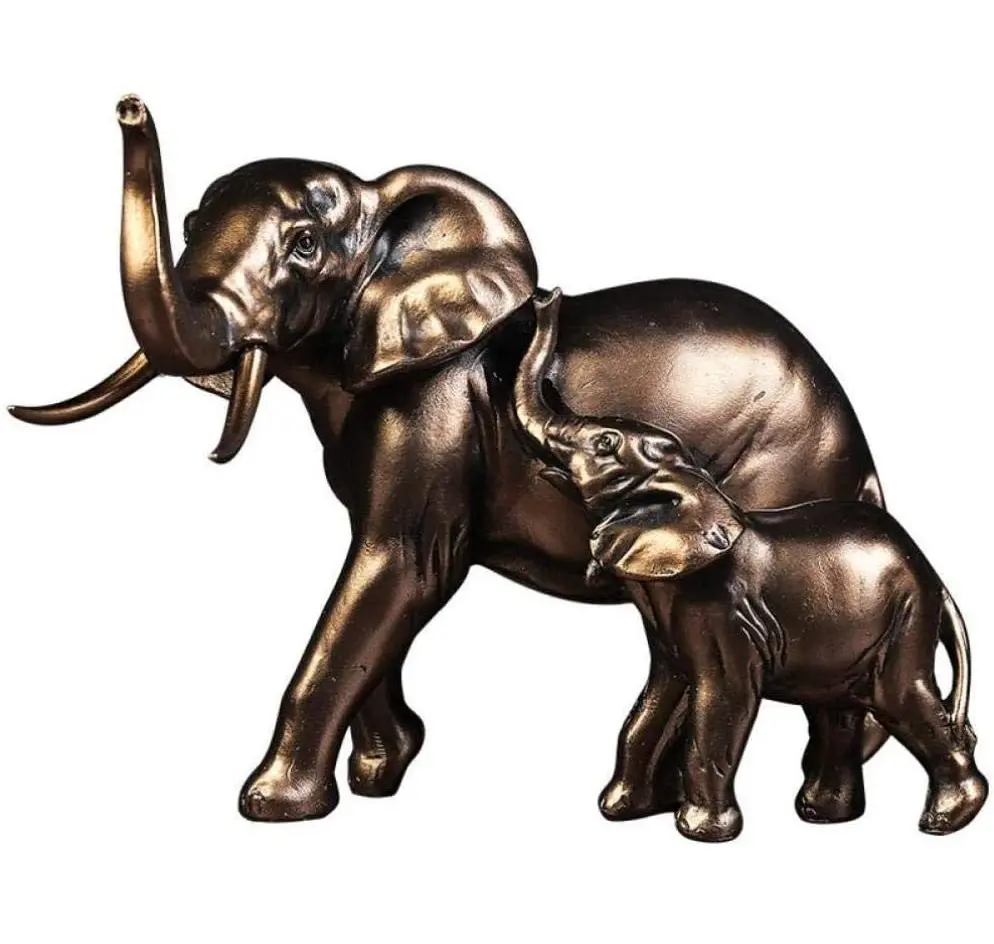 Garden Statue Animal Resin Retro Mother and Child Elephant Ornaments Wine Cabinet Ornaments Crafts Furniture