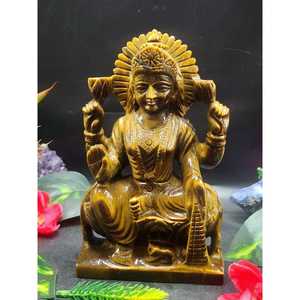 Sculpture de la déesse Laxmi en œil de tigre : Sublimez votre espace domestique avec prospérité et bénédictions divines - Product Image 1