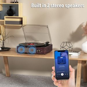 Tocadiscos <span class=keywords><strong>de</strong></span> Vinilo Retro, Reproductor <span class=keywords><strong>de</strong></span> Discos Vintage con Altavoces, 33/45/78 RPM, Compatible con RCA/AUX - Product Image 6