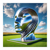 Grande sculpture faciale paramétrique abstraite en acier inoxydable, statue d'art métallique superposée moderne pour extérieur