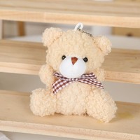 Porte-clés promotionnel en peluche petit ours en peluche de 8 cm avec nœud papillon à carreaux, plusieurs couleurs, cadeau souvenir pas cher, breloque de sac à dos
