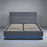 Cadre de lit moderne rembourré en lin avec vérin à gaz, éclairage d'ambiance LED et sommier à lattes, disponible en tailles King et Queen, mobilier de chambre