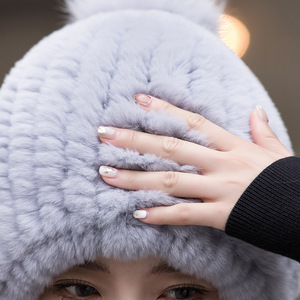 Berretto invernale da <span class=keywords><strong>donna</strong></span> in pelliccia di coniglio lavorato a maglia <span class=keywords><strong>e</strong></span> <span class=keywords><strong>sciarpa</strong></span> lunga comodo cappello <span class=keywords><strong>e</strong></span> <span class=keywords><strong>sciarpa</strong></span> da guanto - Product Image 5