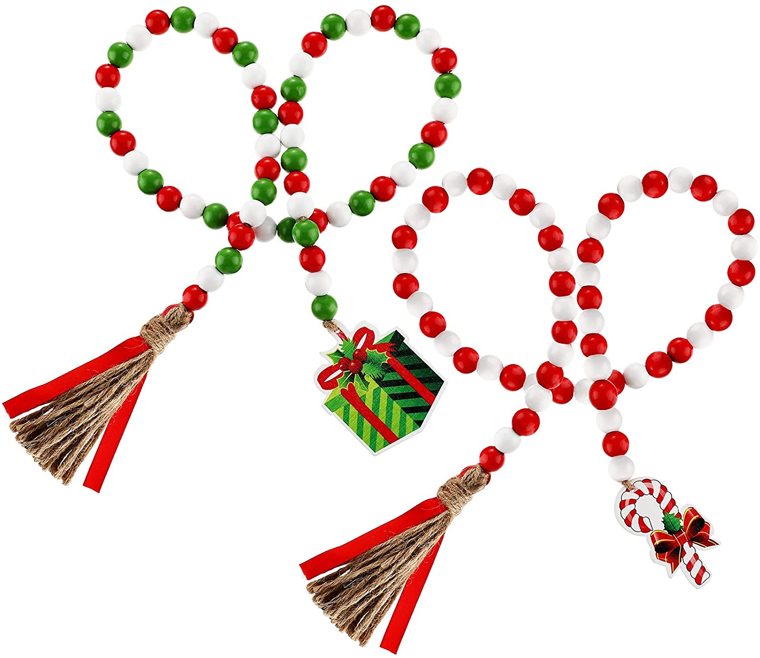 Настенные украшения, Рождественский венок из деревянных бусин с кисточками