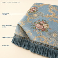 Nappe Jacquard de Luxe Rectangulaire pour Table à Manger, Housse de Table à Pompons Bleu Poussière, Damassé, pour Maison, Banquet, Hôtel, Vente en Gros, OEM, ODM