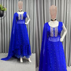 Venta caliente Eid Ramzan Special Salwar Kameez Ropa DE BODA pakistaní Faux Georgette Fancy Kurti-Palazzo a precio al por mayor - Product Image 3