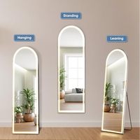 Espejo Arqueado de Cuerpo Entero con Luz, Espejo de Pie LED de Tamaño Personalizado con 3 Colores, Espejo de Pared para Dormitorio