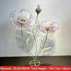 Fleur de pavot artificielle sur pied, dégradé jaune rose, trois têtes, 80 cm, pour mariage, hôtel, scène, événement, 180 cm - Product Image 5