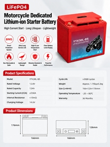 แบตเตอรี่สตาร์ทมอเตอร์ไซค์ YTX30L-BS LiFePO4 12.8V 12Ah แรงสตาร์ทสูง 550A สีแดง พร้อมระบบ Smart BMS และหน้าจอ LED สำหรับมอเตอร์ไซค์ - Product Image 2