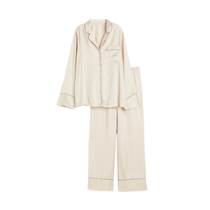 Conjunto de dormir de algodón ComfortLoop, top de cuello redondo de longitud completa y pantalones ajustados para mujer, con caída suave durante toda la noche - Product Image 1