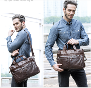 Porte-documents en cuir véritable Andong pour hommes, sac pour ordinateur portable 14 pouces, sac à main pour documents, sac messager, sac à bandoulière - Product Image 6