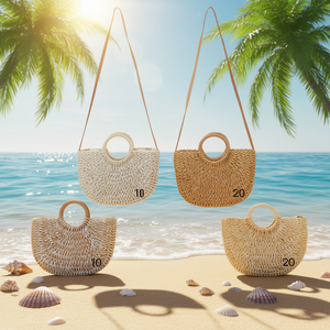 Bolso grande semicircular de papel tejido de 35x28cm, bolso de paja hecho a mano para mujer, bolso de playa de verano - Product Image 2